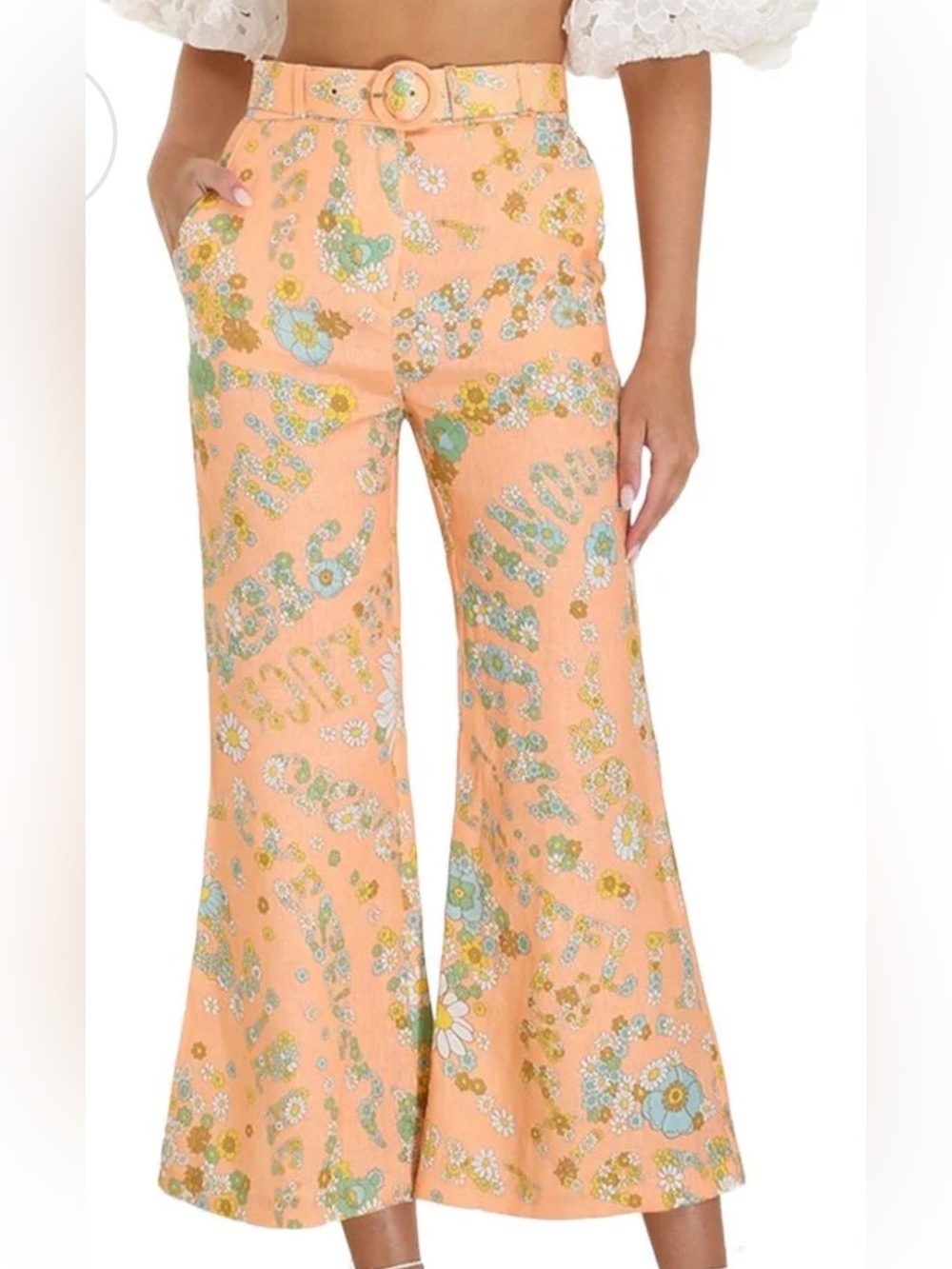 NWOT Zimmermann Lola Floral-Print Linen Kick-Flare Pants. Women’s Size 3